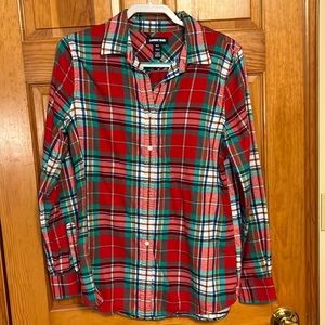 NWOT  Land’s End flannel. 10 Tall. Red, green white and a bit of blue flannel.
